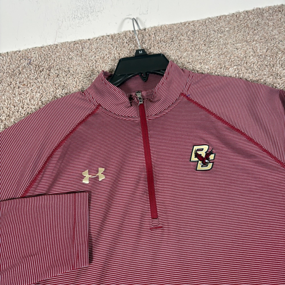 Under Armour Boston College Eagles Mens XL Red Striped HeatGear Quarter Zip